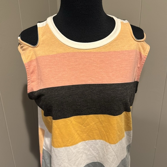BiBi stripe sleeveless off shoulder/keyhole shoulder tie hem long tank. NWT. Sm - Picture 2 of 8